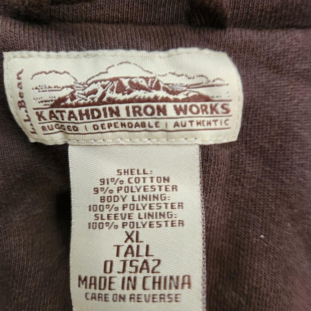 L.L.Bean Katahdin Iron Works brown full-zip track jacket with a fleece lining - Picture 2 of 2
